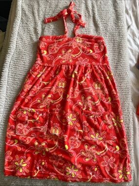 Capelli New York Swim Coverup - Orange Floral Halter Sundress with Pockets